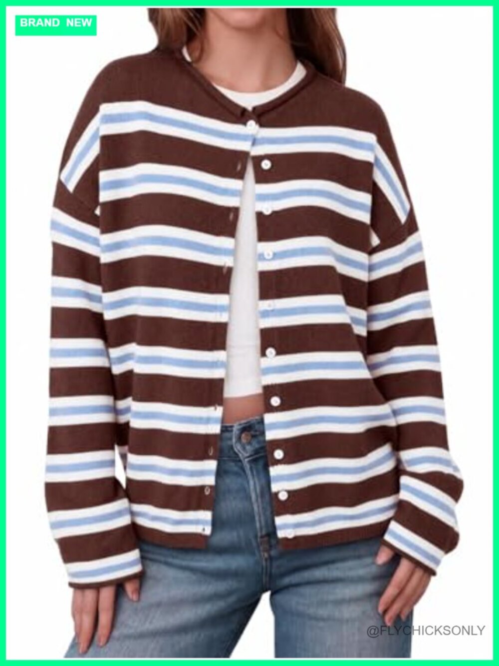 Women's Button Up Long Sleeve Lightweight Knit Cardigan Loose Fit Sweater
